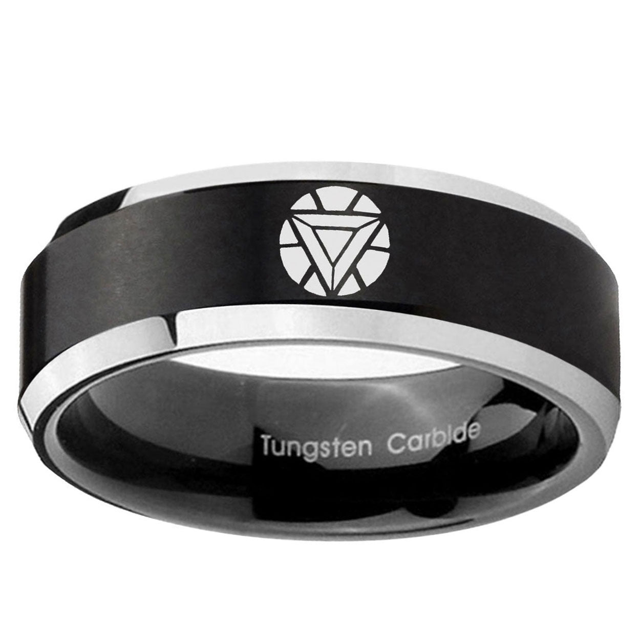 5MM Iron Man Art Beveled Two Tone Black Tungsten Ring For Man
