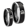 Kanji Faith Beveled Brush Black 2 Tone Tungsten Mens Set Rings