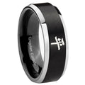 10mm Kanji Peace Beveled Edges Brush Black 2 Tone Tungsten Carbide Bands Ring