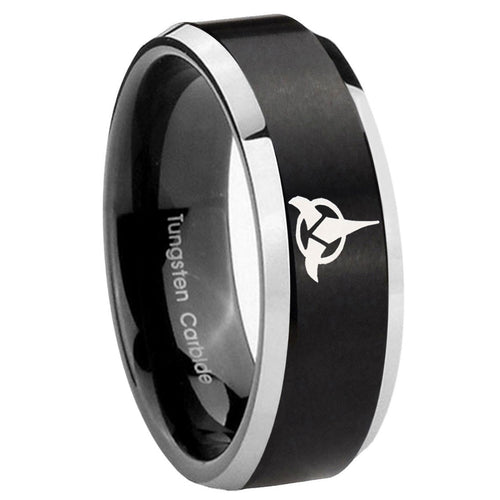10mm Klingon Beveled Edges Brush Black 2 Tone Tungsten Custom Ring for Men