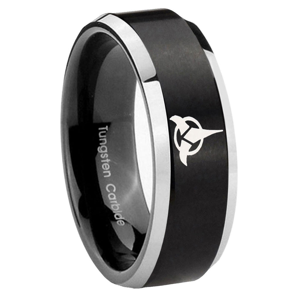 8MM Klingon Beveled Two Tone Black Tungsten Men's Wedding Band