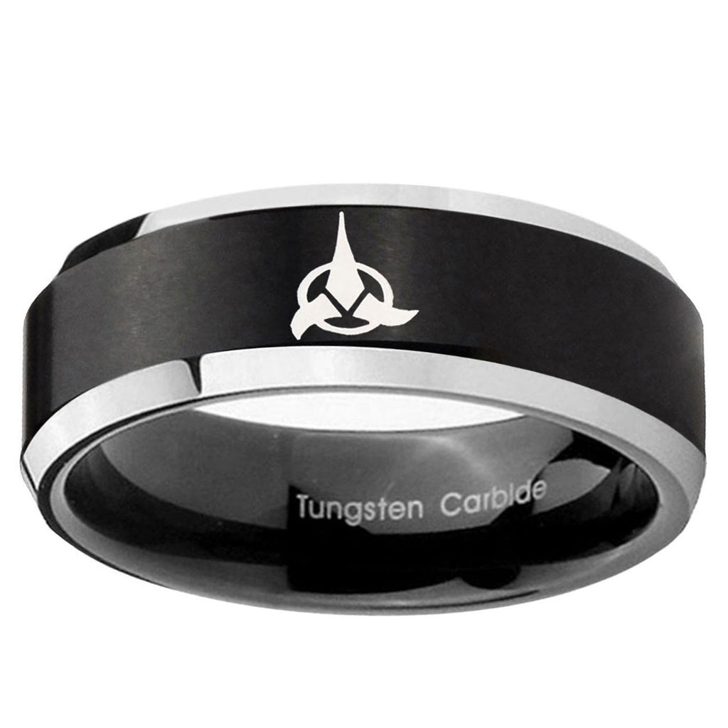 10mm Klingon Beveled Edge Brush Black 2 Tone Tungsten Custom Ring for Men