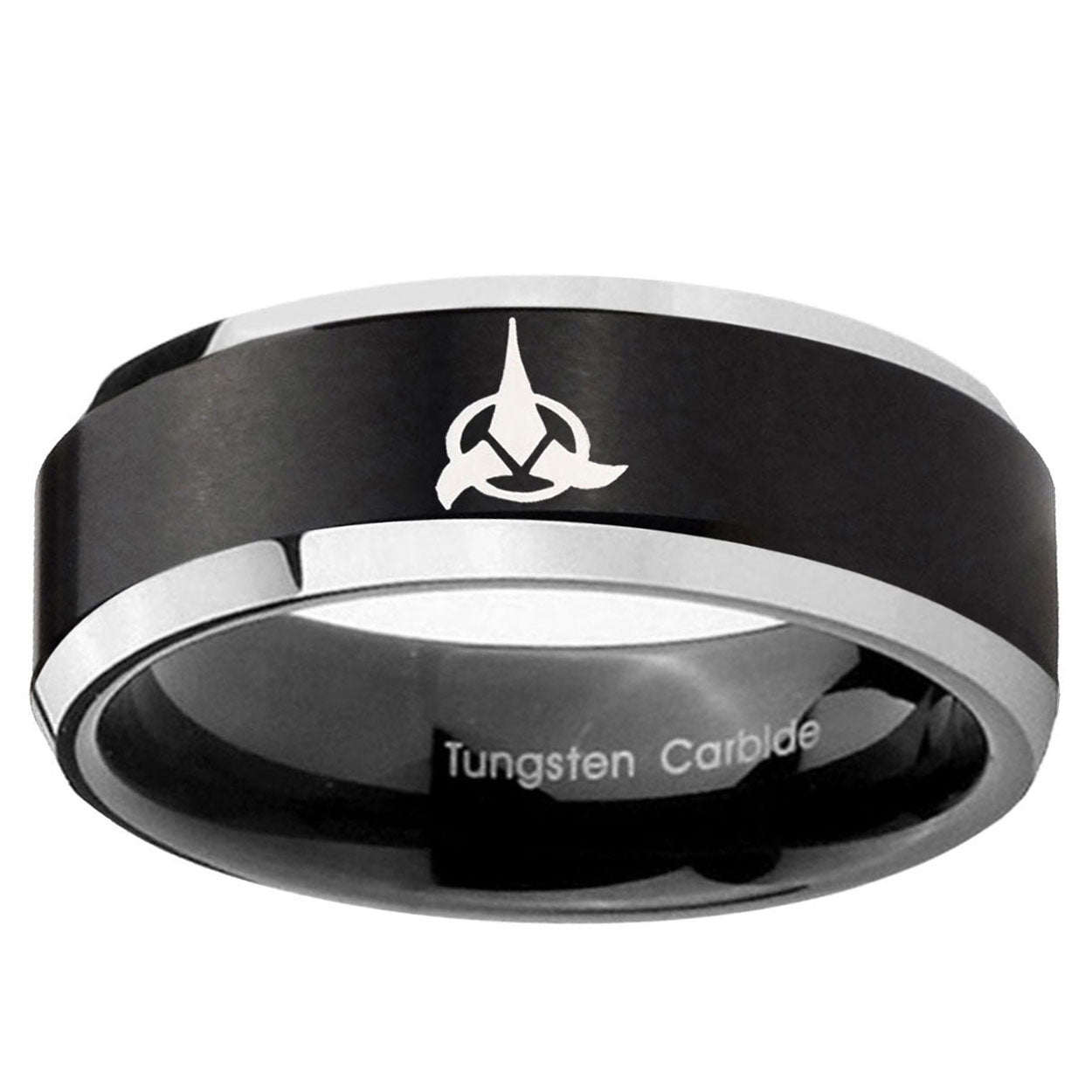 10mm Klingon Beveled Edge Brush Black 2 Tone Tungsten Custom Ring for Men