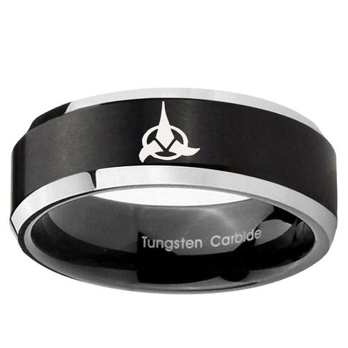10mm Klingon Beveled Edge Brush Black 2 Tone Tungsten Custom Ring for Men