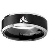 5, 8mm Klingon Beveled Edge Brush Black 2 Tone Tungsten Men's Engagement Band