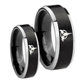 Klingon Beveled Edges Brush Black 2 Tone Tungsten Promise Ring Set