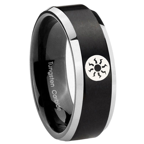 10mm Magic The Gathering Beveled Brush Black 2 Tone Tungsten Engagement Ring