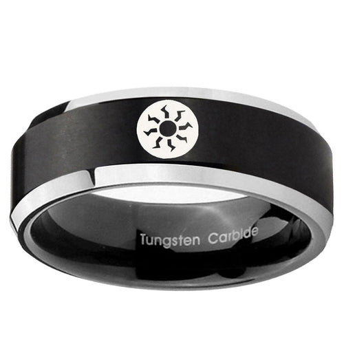 10mm Magic The Gathering Beveled Brush Black 2 Tone Tungsten Ring