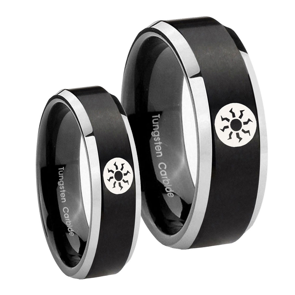 Magic The GatheRing Beveled Brush Black 2 Tone Tungsten Bridal Band Set