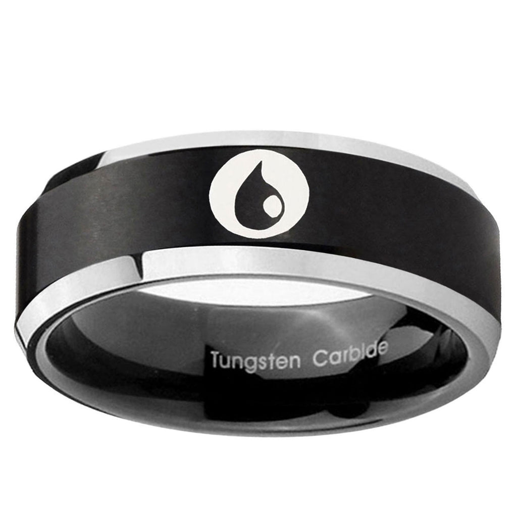 10mm Magic Gathering Beveled Edge Brush Black 2 Tone Tungsten Engraved Ring