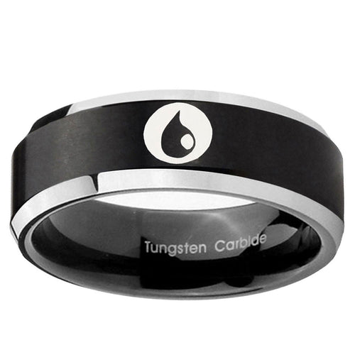 10mm Magic Gathering Beveled Edge Brush Black 2 Tone Tungsten Engraved Ring