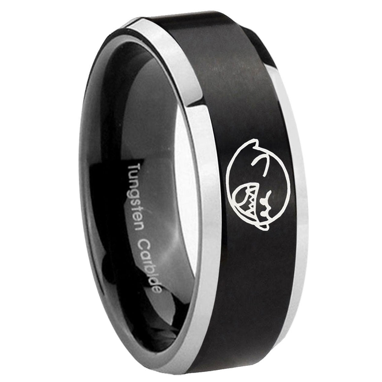 10mm Mario Boo Ghost Beveled Brush Black 2 Tone Tungsten Mens Anniversary Ring