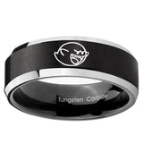 5, 8mm Mario Boo Ghost Beveled Edge Brush Black 2 Tone Tungsten Mens Promise Ring