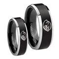 Mario Boo Ghost Beveled Edges Brush Black 2 Tone Tungsten Wedding Set Rings