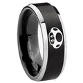 10mm Mario Mushroom Beveled Edges Brush Black 2 Tone Tungsten Men's Band Ring