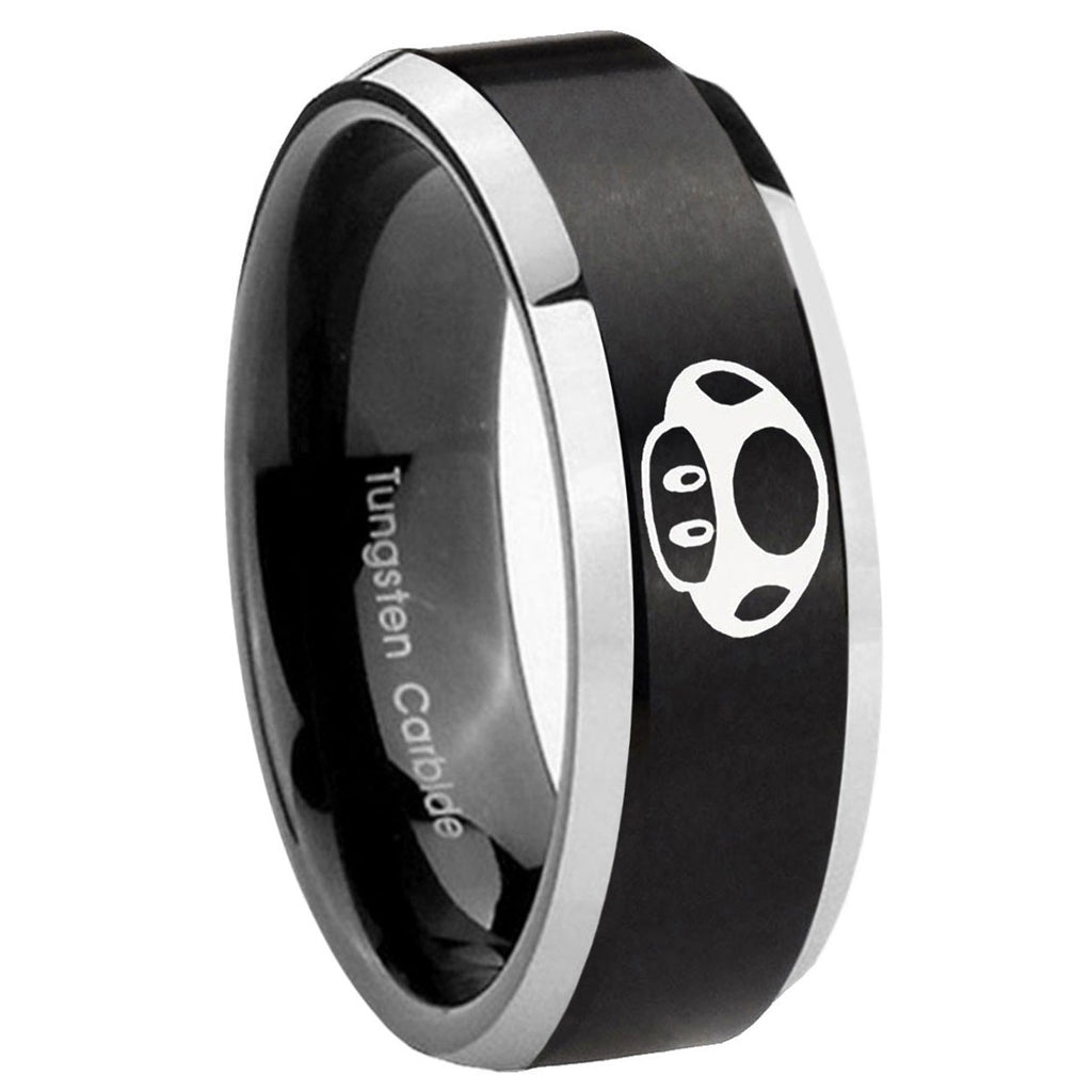 8MM Mario Mushroom Beveled Two Tone Black Tungsten Wedding Band For Men