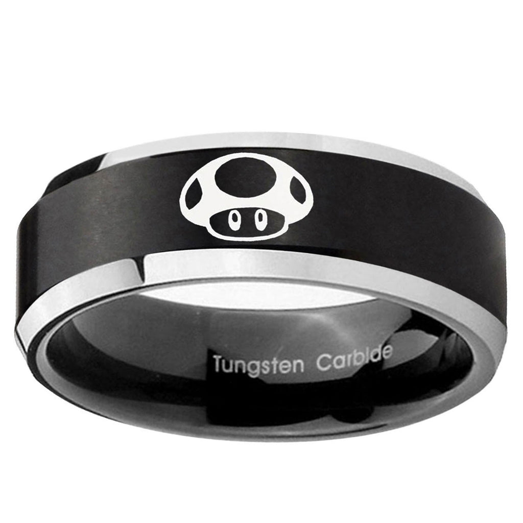 5MM Mario Mushroom Beveled Two Tone Black Tungsten Wedding Band For Men