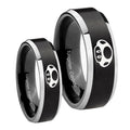 Mario Mushroom Beveled Brush Black 2 Tone Tungsten His Hers Ring Set