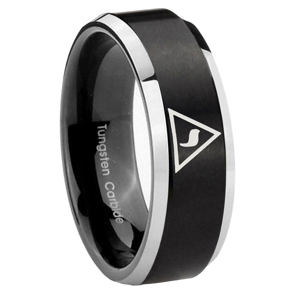 8MM Masonic Yod Beveled Two Tone Black Tungsten Promise Ring Guys