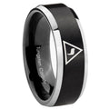 8MM Masonic Yod Beveled Two Tone Black Tungsten Promise Ring Guys