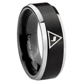 10mm Masonic Yod Beveled Edges Brush Black 2 Tone Tungsten Mens Bands Ring