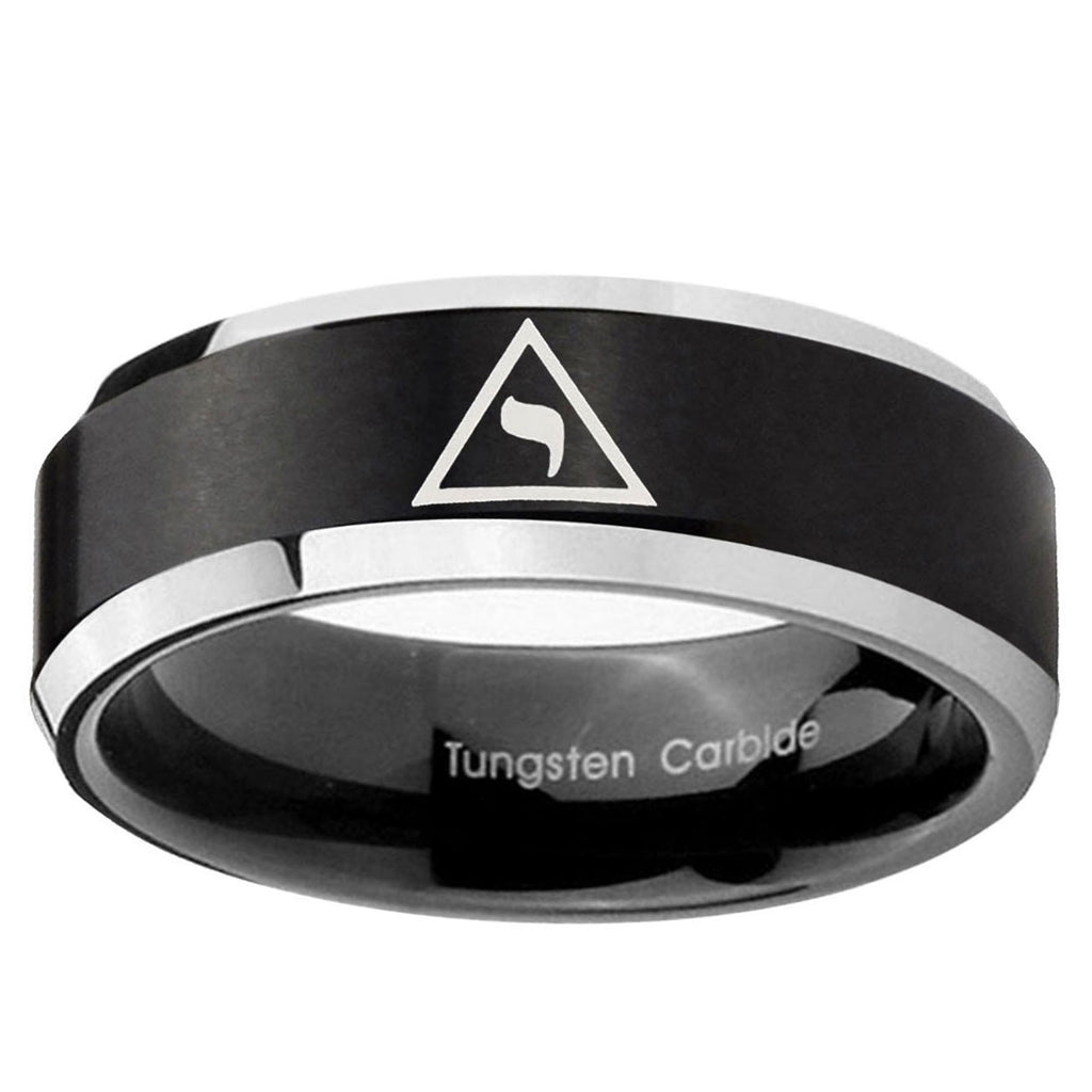 5MM Masonic Yod Beveled Two Tone Black Tungsten Promise Ring Guys