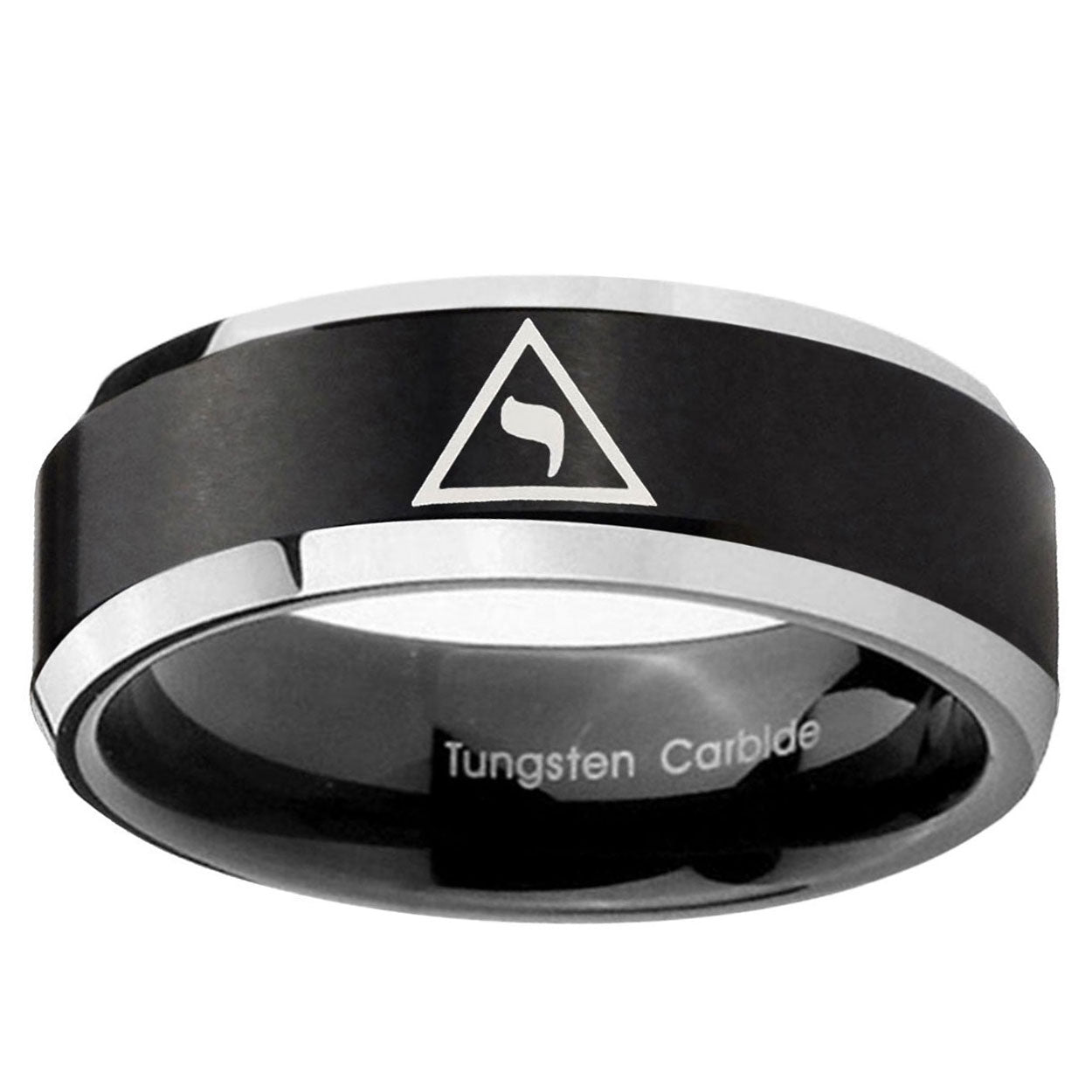 5MM Masonic Yod Beveled Two Tone Black Tungsten Promise Ring Guys