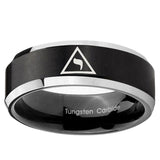 10mm Masonic Yod Beveled Edge Brush Black 2 ToneTungsten Ring