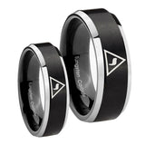 His Hers Masonic Yod Beveled Brush Black 2 Tone Tungsten Mens Ring Set