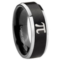 10mm Math Pi Beveled Edges Brush Black 2 Tone Tungsten Carbide Men's Bands Ring