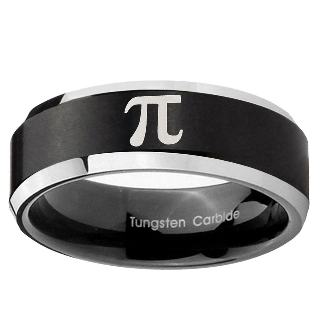 10mm Math Pi Beveled Edge Brush Black 2 Tone Tungsten Ring