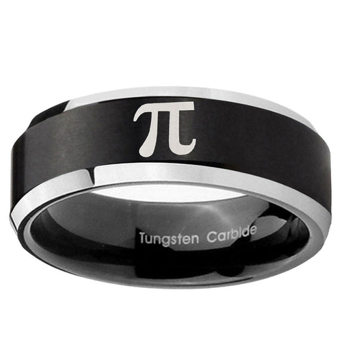 10mm Math Pi Beveled Edge Brush Black 2 Tone Tungsten Ring