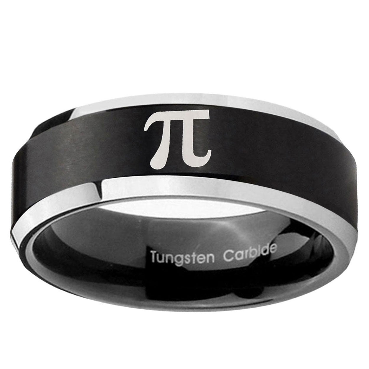5MM Math Pi Beveled Two Tone Black Tungsten Men And Women Ring