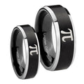 Math Pi Beveled Edges Brush Black 2 Tone Tungsten Bridal Band Set