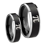 His Hers Math Pi Beveled Edges Brush Black 2 Tone Tungsten Mens Wedding Band Set