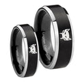 Maximal Beveled Edges Brush Black 2 Tone Tungsten Bridal Set Rings