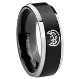 8mm Metroid Beveled Edges Brush Black 2 Tone Tungsten Mens Ring Personalized