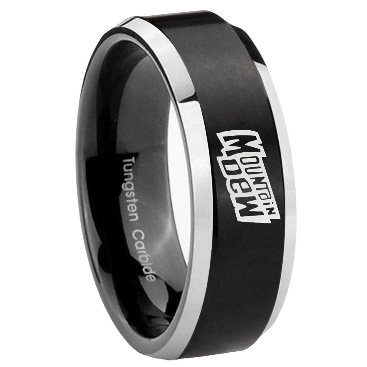 10mm Mountain Dew Beveled Brush Black 2 Tone Tungsten Mens Engagement Ring