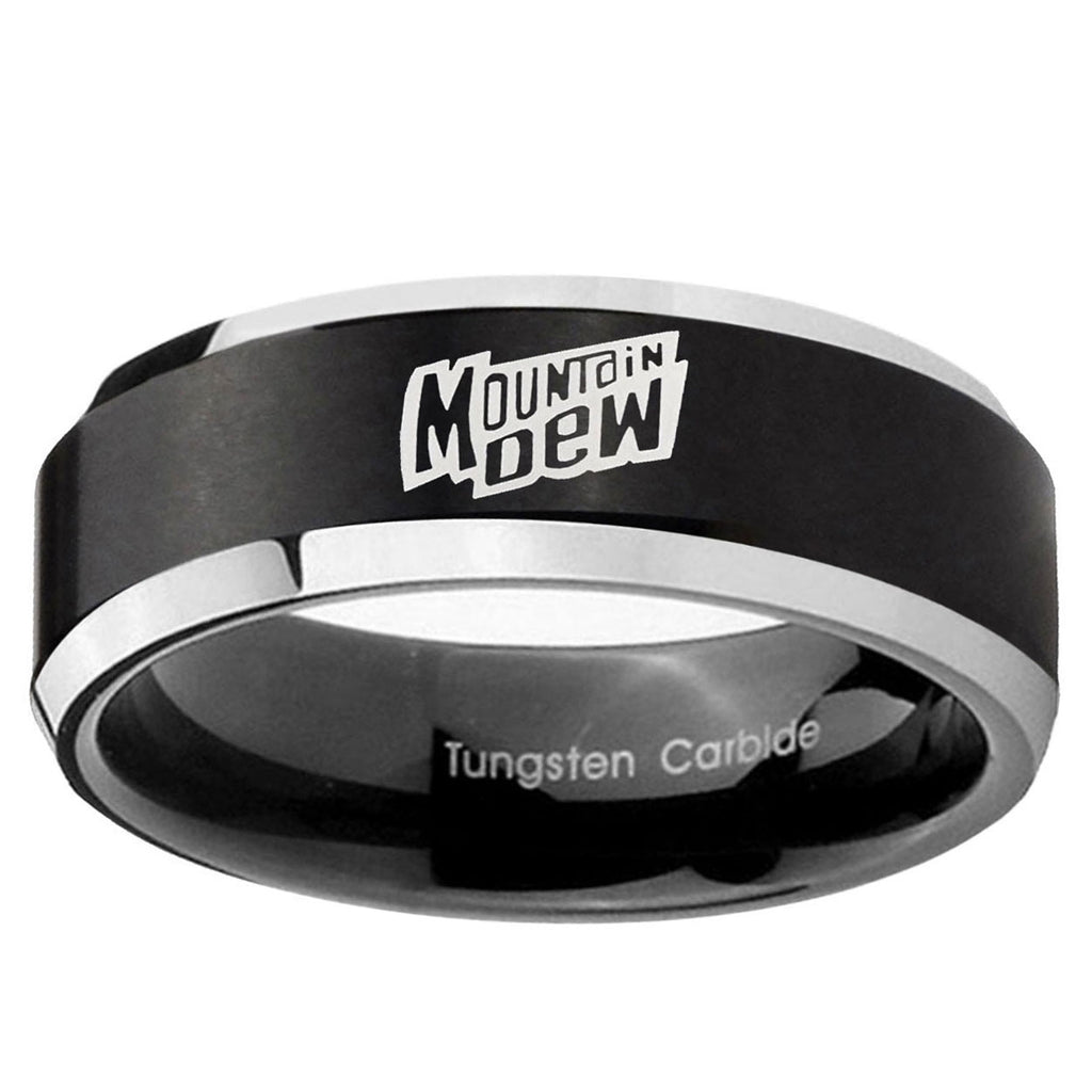 10mm Mountain Dew Beveled Brush Black 2 Tone Tungsten Mens Engagement Ring