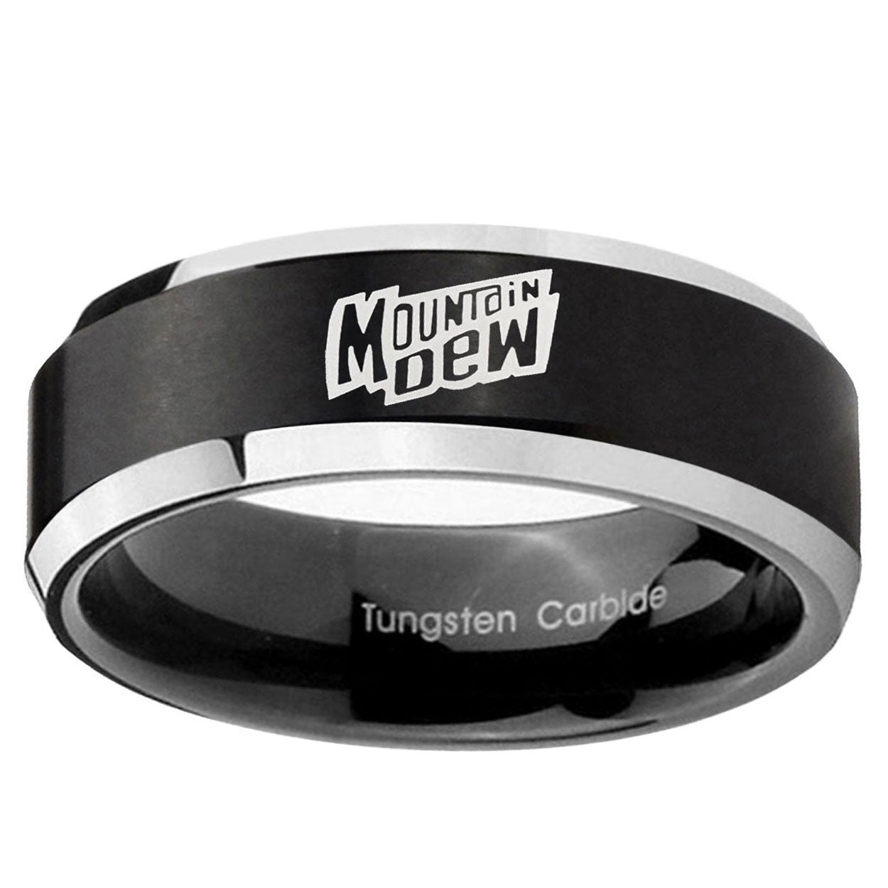 10mm Mountain Dew Beveled Brush Black 2 Tone Tungsten Mens Engagement Ring