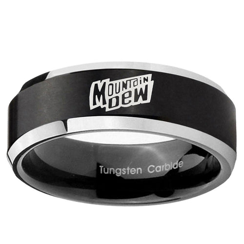 10mm Mountain Dew Beveled Brush Black 2 Tone Tungsten Mens Engagement Ring