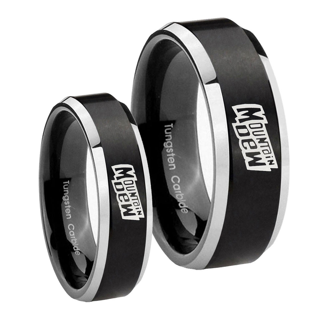Mountain Dew Beveled Brush Black 2 Tone Tungsten Mens Set Ring