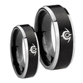 Naga Beveled Edges Brush Black 2 Tone Tungsten Wedding Ring Set
