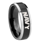 10mm-Navy-Beveled-Edges-Brush-Black-2-Tone-Tungsten-Carbide-Mens-Promise-Ring
