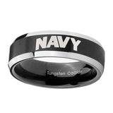 10mm-Navy-Beveled-Edges-Brush-Black-2-Tone-Tungsten-Carbide-Mens-Promise-Ring