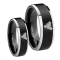 Phoenix Beveled Edges Brush Black 2 Tone Tungsten Couple Wedding Rings