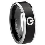 8mm Power Beveled Edges Brush Black 2 Tone Tungsten Carbide Personalized Ring