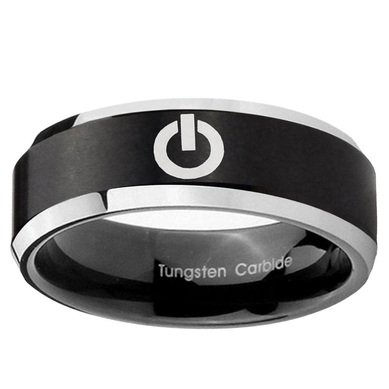5MM Power Beveled Two Tone Black Tungsten Comfort Fit Ring