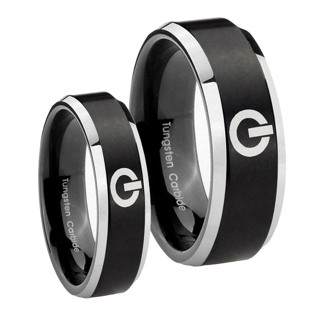 Power Beveled Edges Brush Black 2 Tone Tungsten Mens Band Set