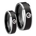 Power Beveled Edges Brush Black 2 Tone Tungsten Mens Band Set